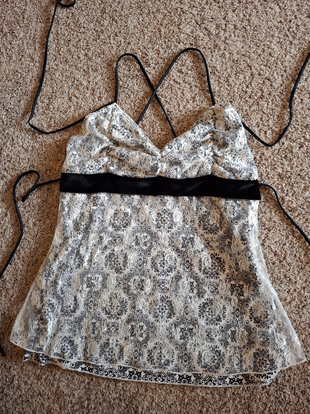 Vanity Black and White Lace-Overlay Camisole